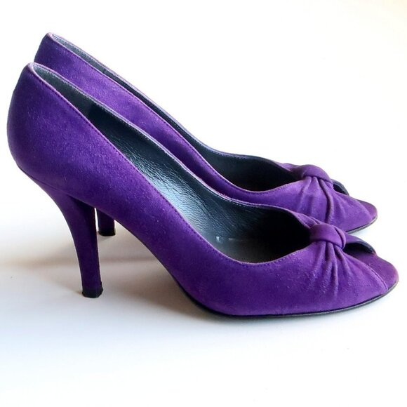 Stuart Weitzman Purple Suede Leather Peep Toe Heels Pumps Formal Shoes Size 5